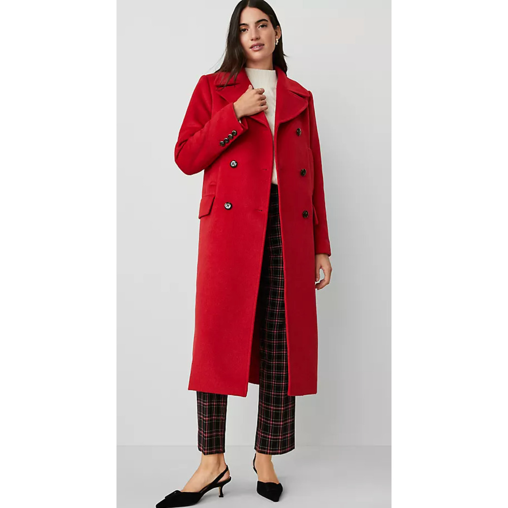 NEW ANN TAYLOR ICONIC RED WOOL BLEND DOUBLE BREASTED PEACOAT COAT SZ M
